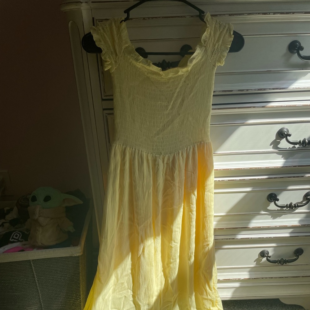 Long Yellow Off the Shoulder Sheer Dress